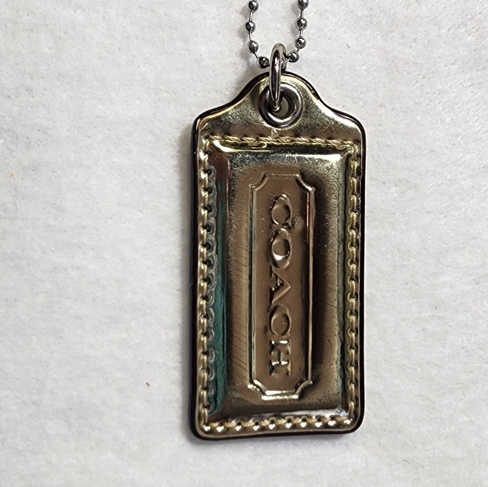 Coach Gold Tone Rectangular Tag Pendant Necklace